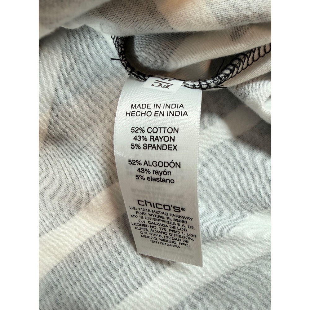 Chicos Weekends Zebra Play Boat Neck Elbow Sleeve Tunic Top Black White Sz 2 (L) - Picture 6 of 7